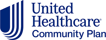 The united healthcare community plan logo is blue and white.