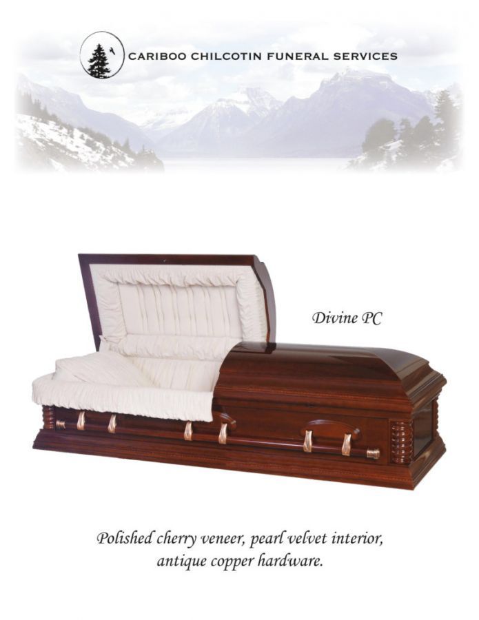 Open burgundy casket with white interior and copper hardware on white background