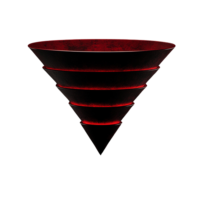 Um cone preto e vermelho em um fundo branco.