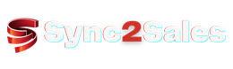 Um logotipo vermelho e branco para sync2sales em um fundo branco.