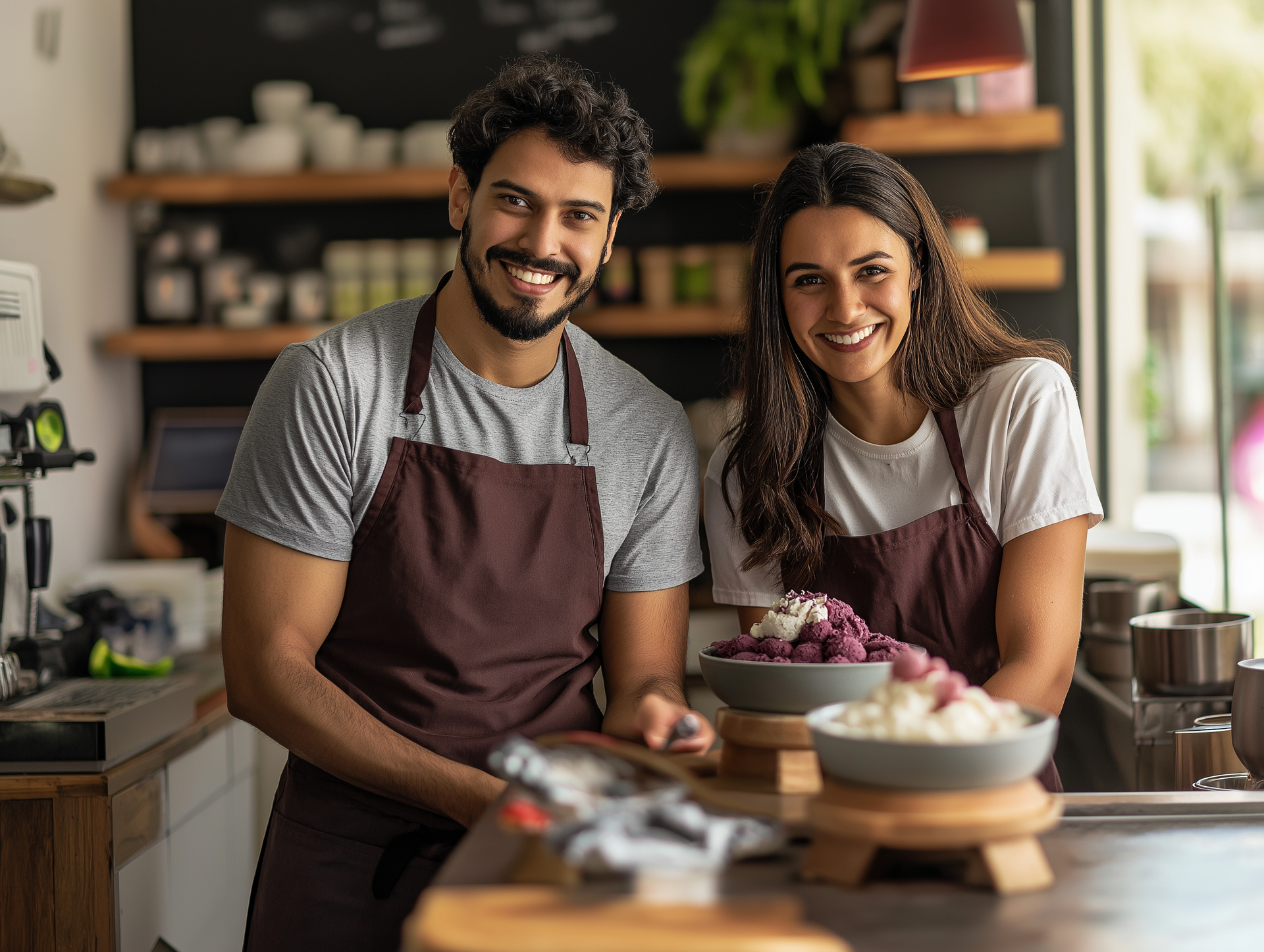 A man and a woman are standing next to each other in a kitchen.