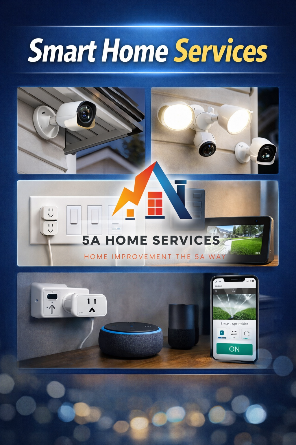 Lawn care services advertisement featuring a lawnmower on grass and contact information.