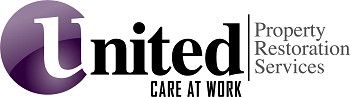 The logo for united property restoration services is purple and black.