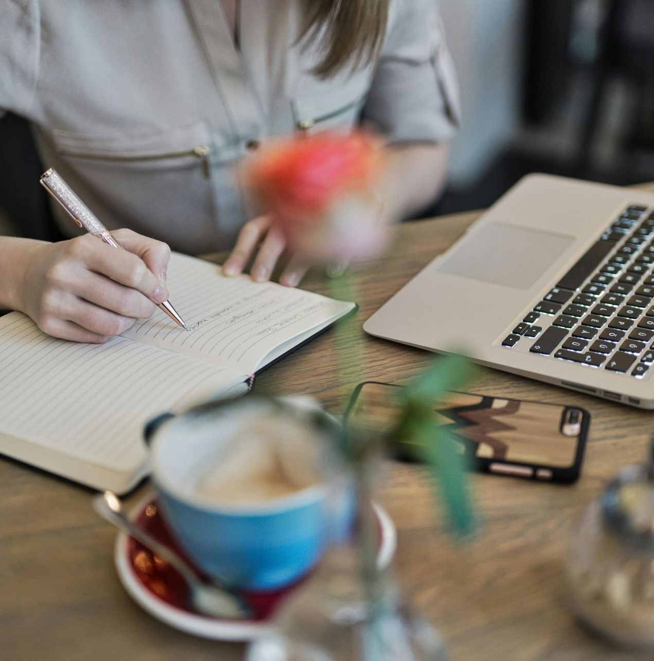 Woman  siling with hand on face