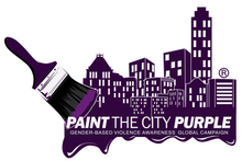 Paint the City Purple Campaign Purple paintbrush painting a purple city skyline;
