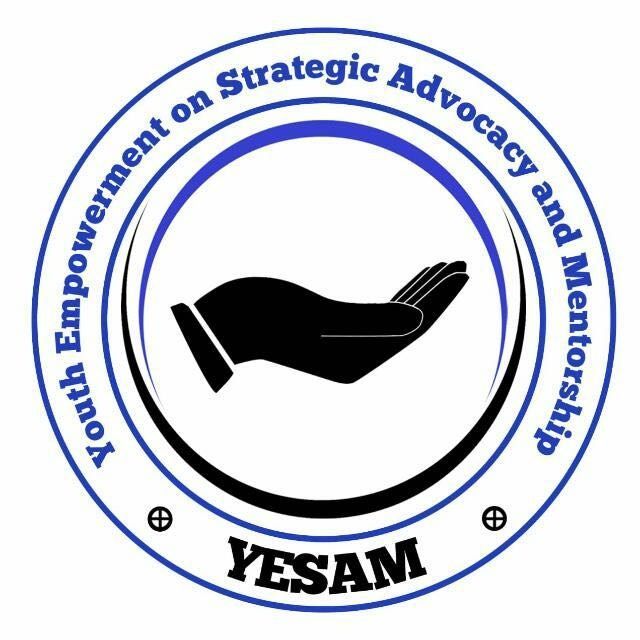 Logo: Blue circle with text "Youth Empowerment on Strategic Advocacy and Mentorship," black hand, "YESAM".