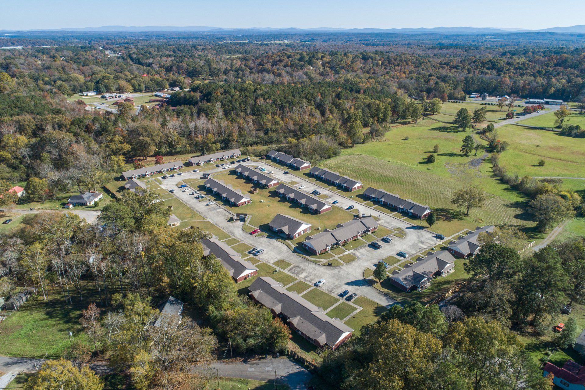 aerial view of apartment community