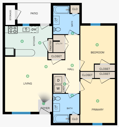 2 Bed, 2 Bath Floor Plan