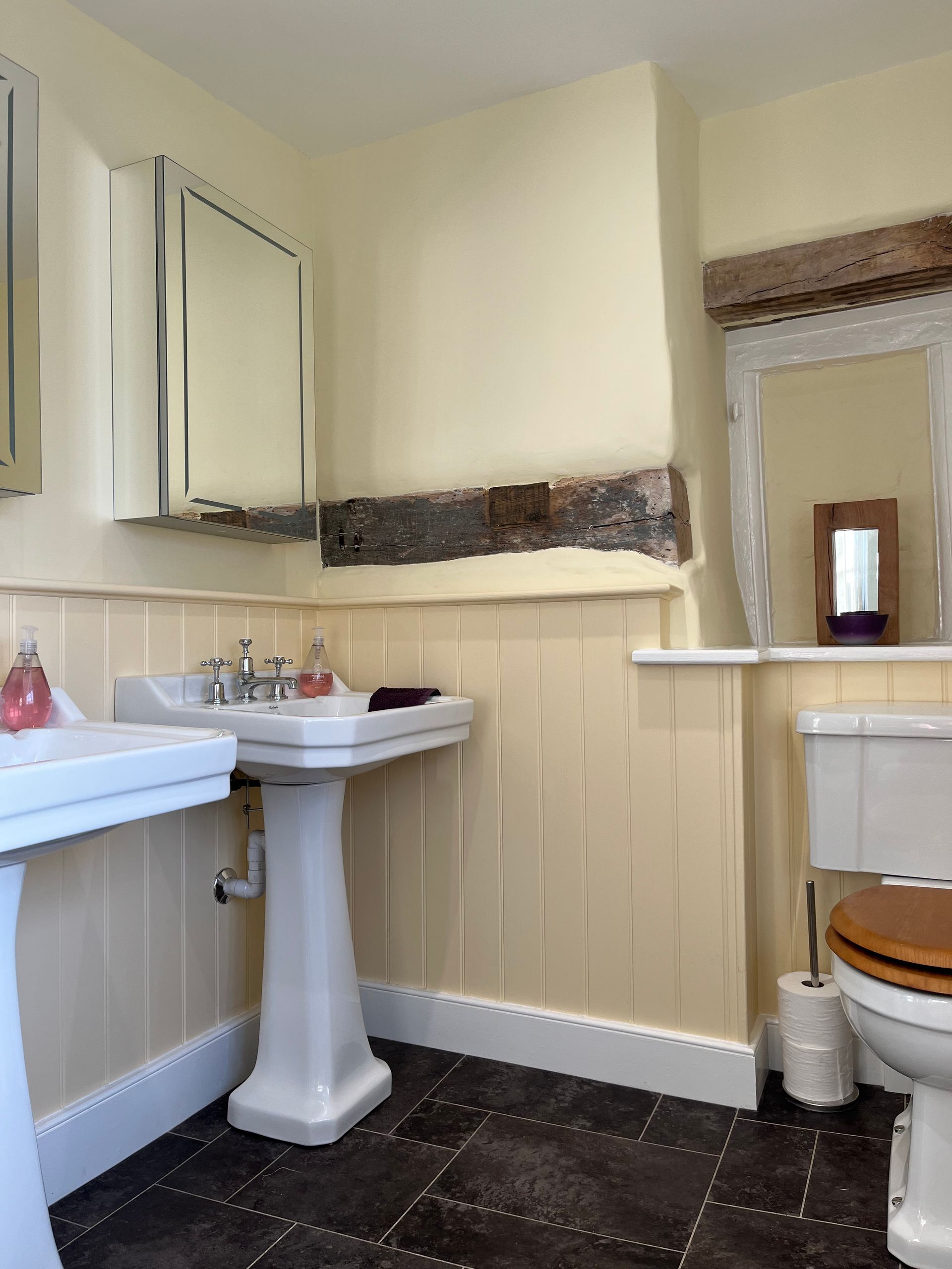 A bathroom with a toilet a sink and a mirror