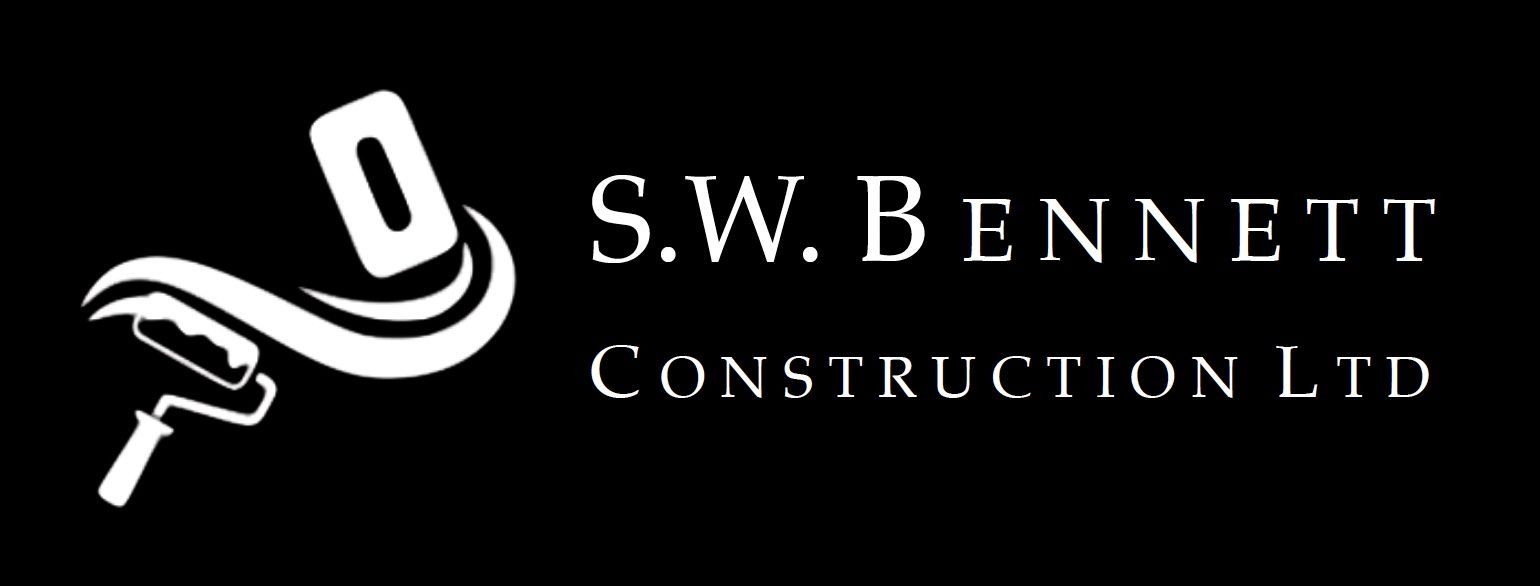 The logo for s.w. bennett construction ltd is white on a black background.