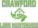 Green logo for Crawford Lawn Maintenance features a lawnmower with grass and the company name inside a rectangle.