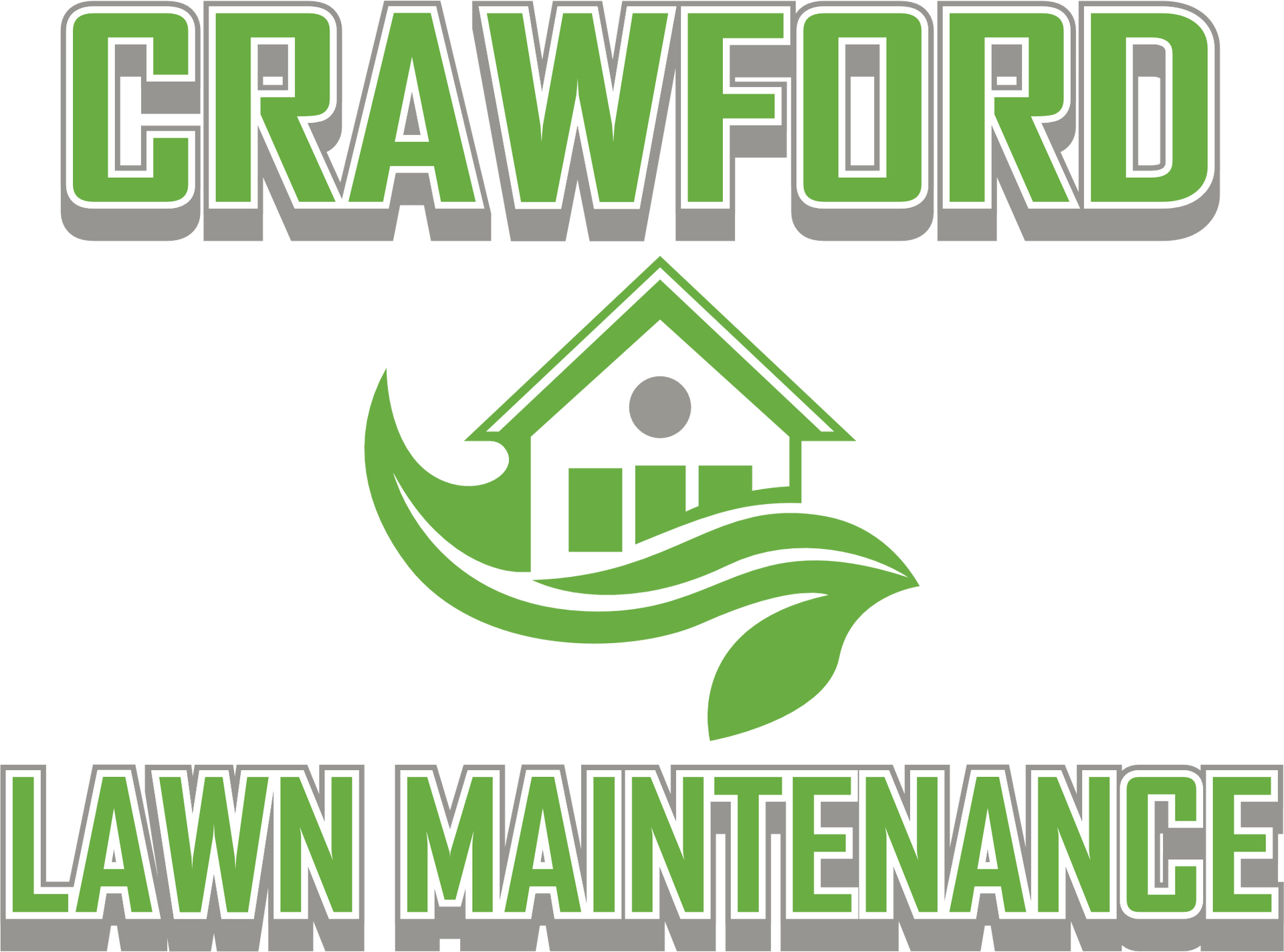 Green logo for Crawford Lawn Maintenance features a lawnmower with grass and the company name inside a rectangle.