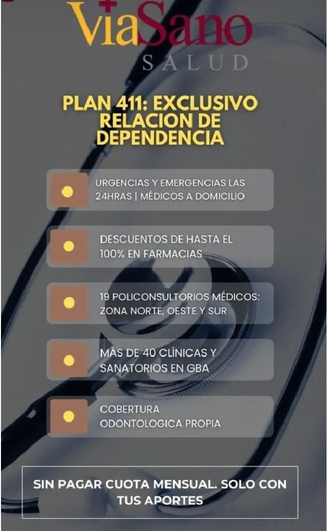 Publicidad de Via Sano Health Plan 411, que ofrece servicios médicos como emergencias las 24 horas, los 7 días de la semana.