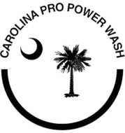 Logo for Carolina Pro Power Wash: a teal house icon with a window and sparkling stars above the words 