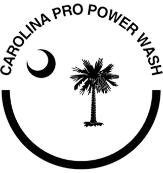 Logo for Carolina Pro Power Wash: a teal house icon with a window and sparkling stars above the words 