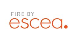 The fire by escea logo is orange and white on a white background.
