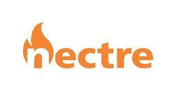 A logo for nectre with a flame in the middle.