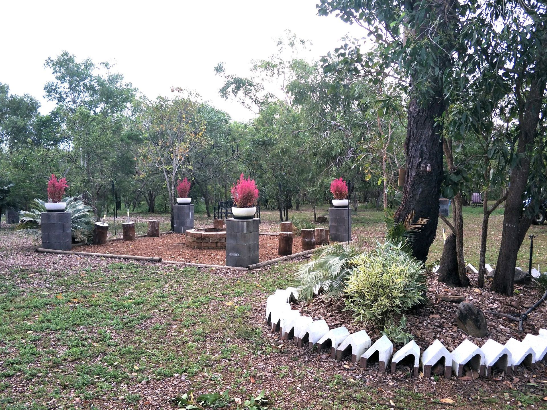 A park with a lot of trees and flowers