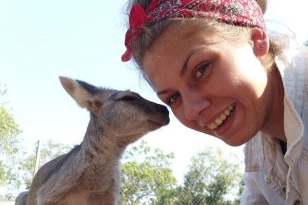 A Kangaroo is Kissing a Woman on the Nose — Nina's Ark Wildlife Sanctuary In Finniss Valley, NT