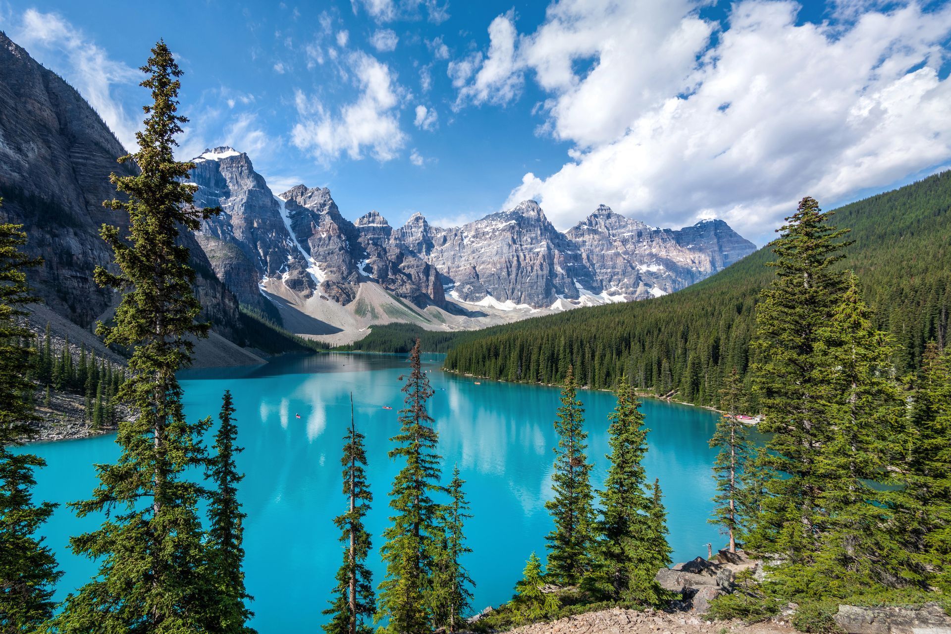 Banff National Park with mountains, forest, and glacial lake
