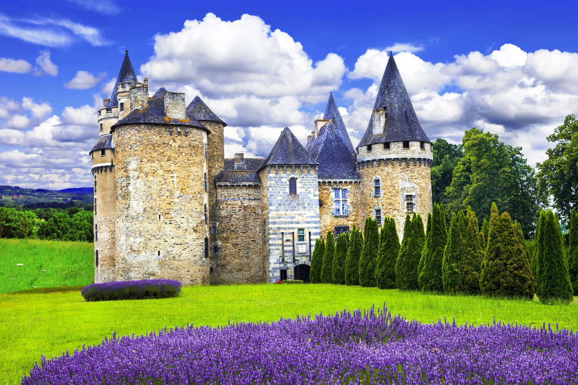 Loire Valley château surrounded by lavender fields — elegant countryside escape in France.