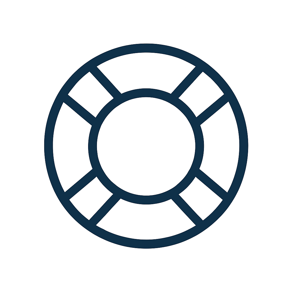 Life preserver, navy blue outline on white background.