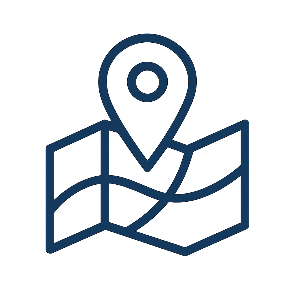 Dark blue map with a location marker.