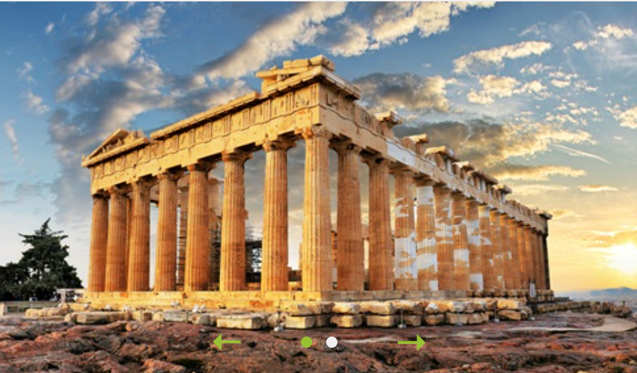 Parthenon, ancient Greek temple in Athens, Greece, with columns and golden light at sunset.