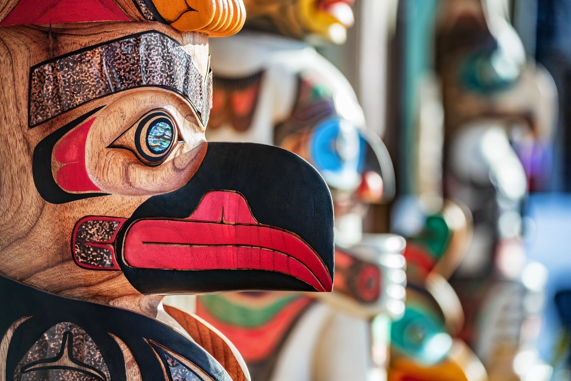 Traditional Alaska Native totem pole — cultural heritage and art in Southeast Alaska.