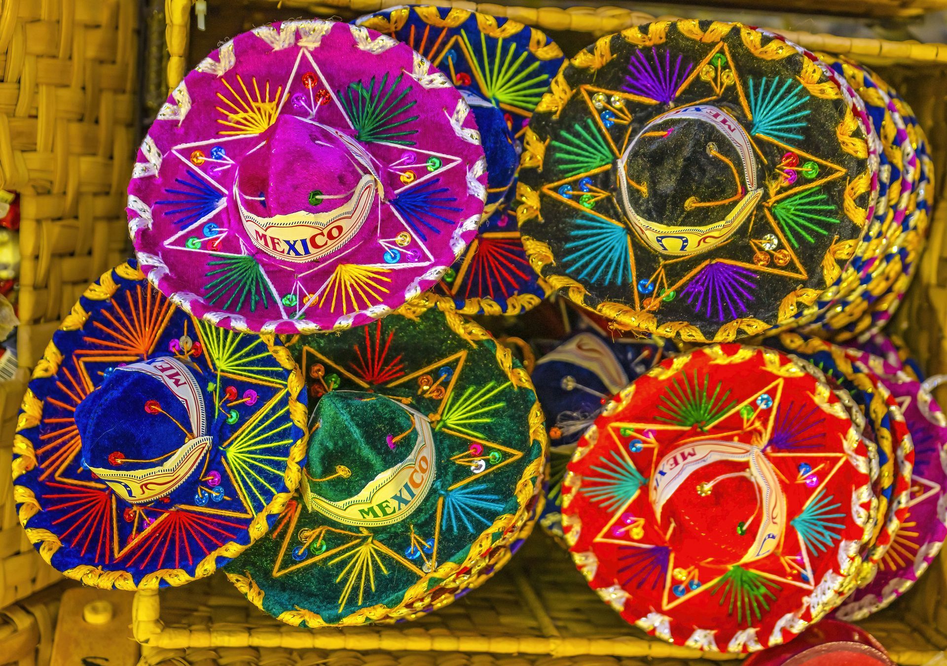 Decorative Mexican masks and crafts — cultural art and handmade souvenirs from local markets.