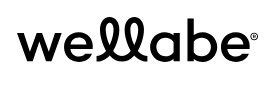 A black and white logo for wellabe on a white background.