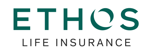 The logo for ethos life insurance is green and white.