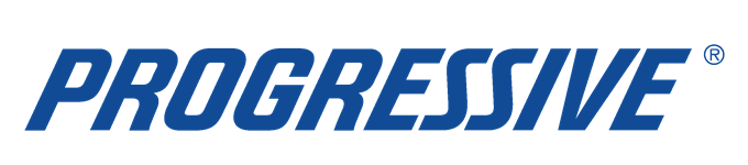 A blue and white logo for progressive on a white background