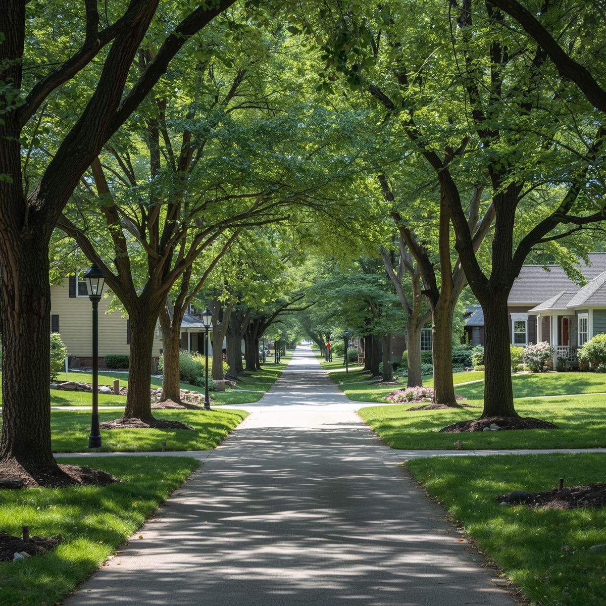 Tree-lined residential street in Brighton MI neighborhood