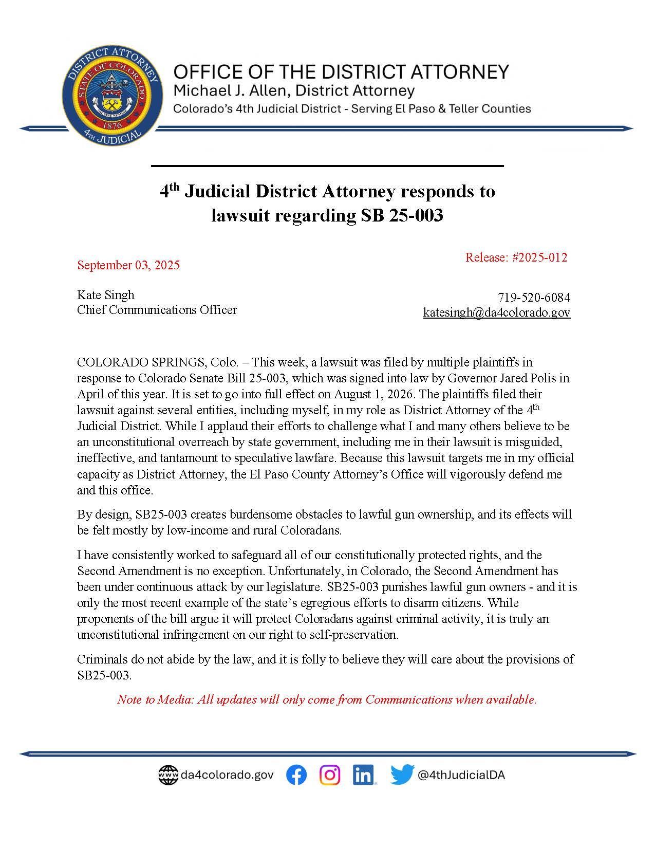 Latest Media Release