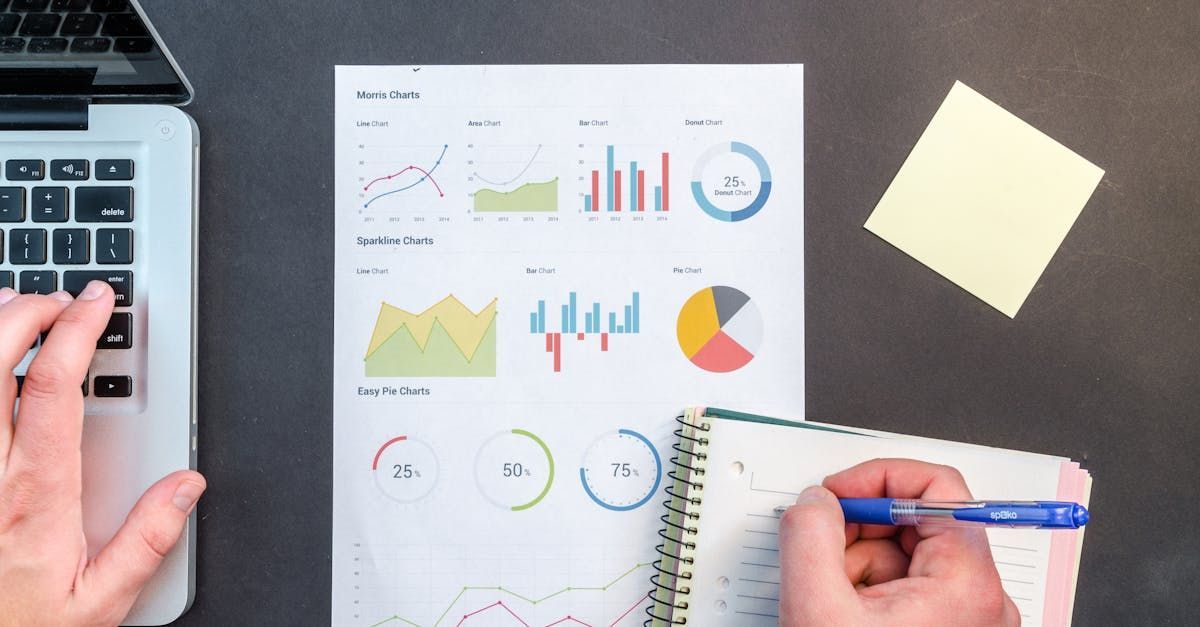 A piece of paper with several graphs and other statistical information on a desk, to illustrate data.