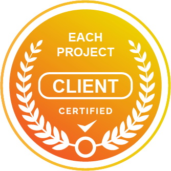 A badge that says each project client certified