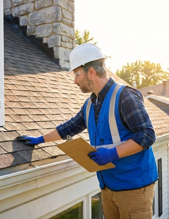 Man in work overalls and tool belt smiles, hands on hips.