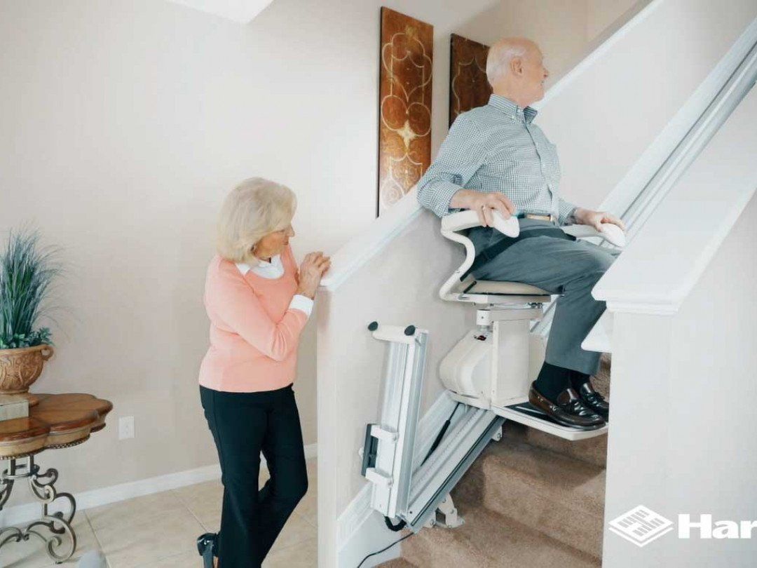 Old Man Trying the Harmar Indoor Stair Lifts
