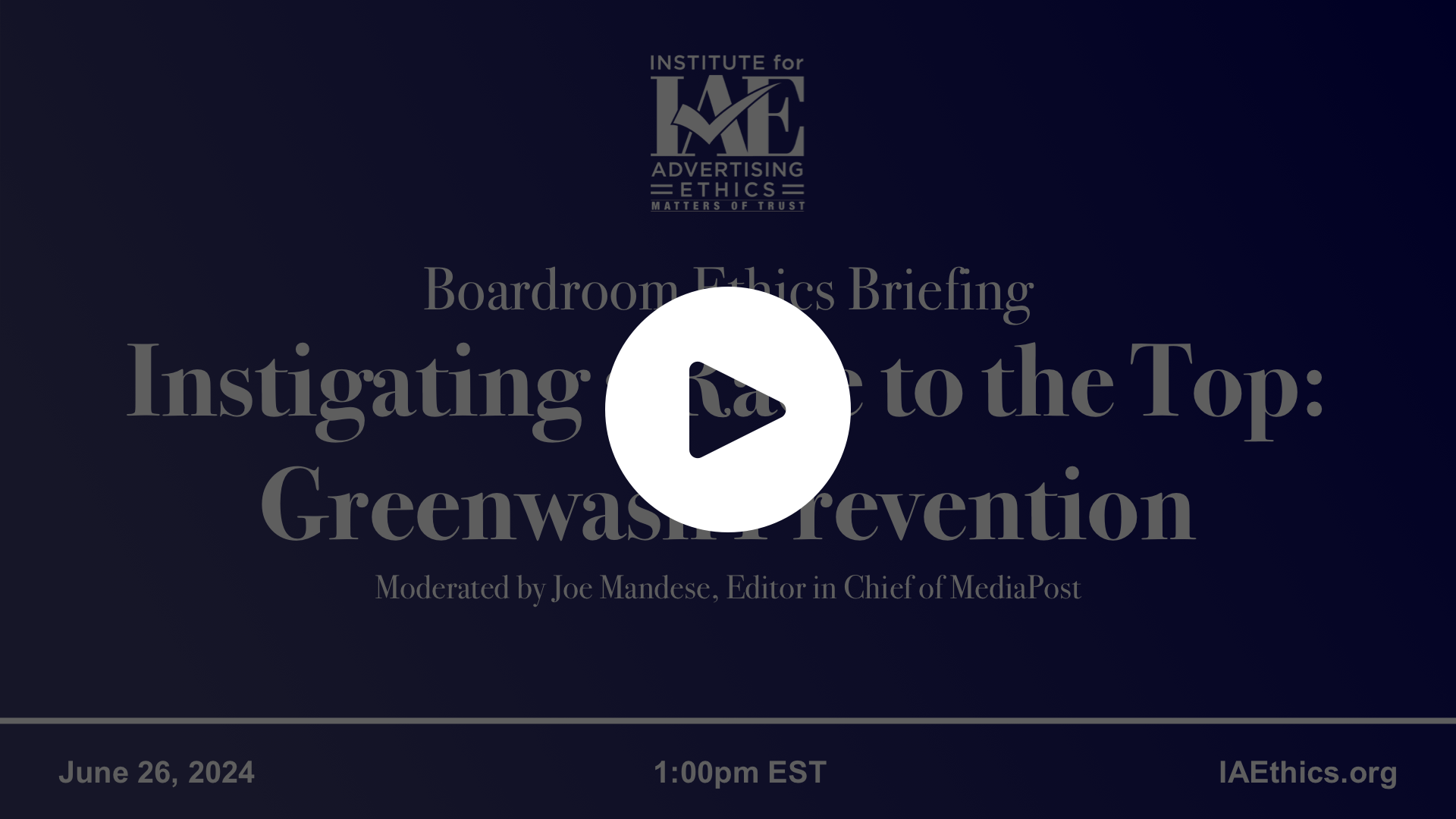 The graphic announces a Boardroom Ethics Briefing titled