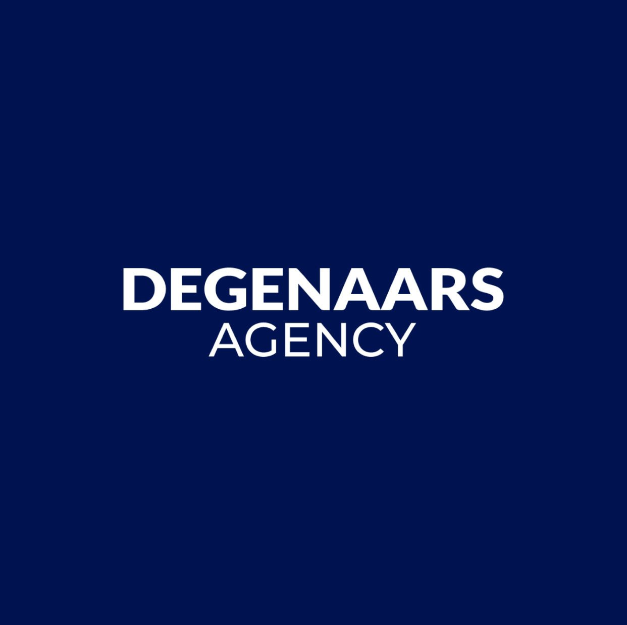 Degenaars Agency logo in white on a dark blue background