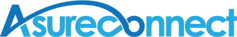 A blue and white logo for  Asureconnect