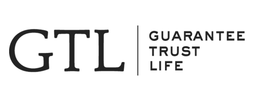 The logo for gtl guarantee trust life is black and white.