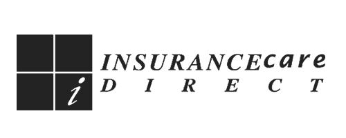 A black and white logo for insurance care direct.