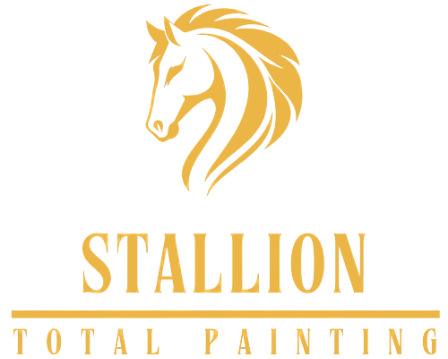 Gold logo with a horse head and the words 
