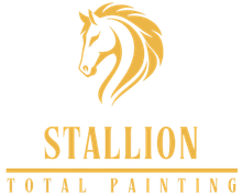 Gold logo with a horse head and the words 
