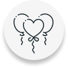 Three balloons, with a heart shape in the center.