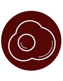 An icon of a fried egg in a red circle.