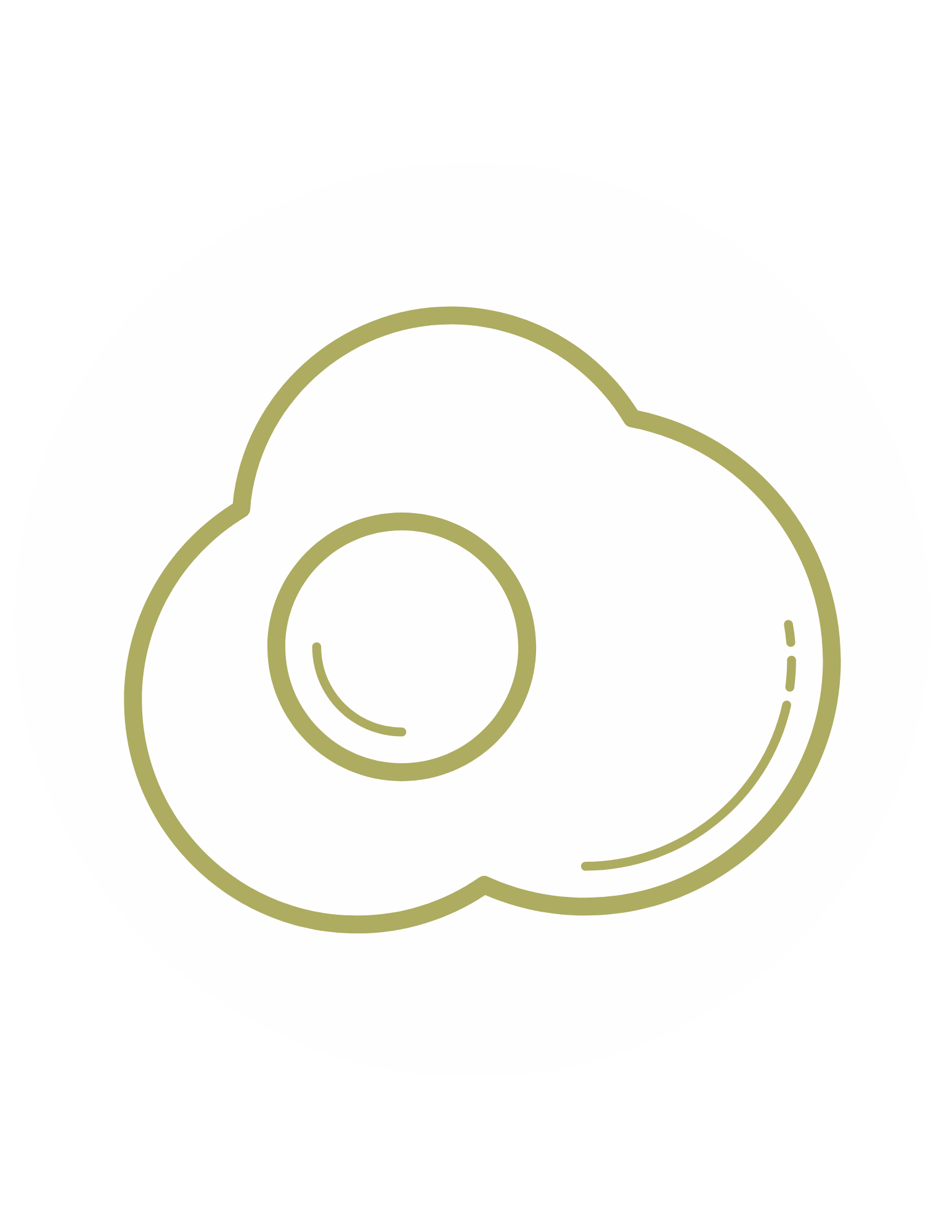 A green line drawing of a fried egg on a white background.