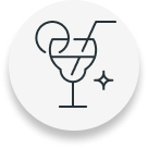 Cocktail with lemon slice and straw, a sparkle.